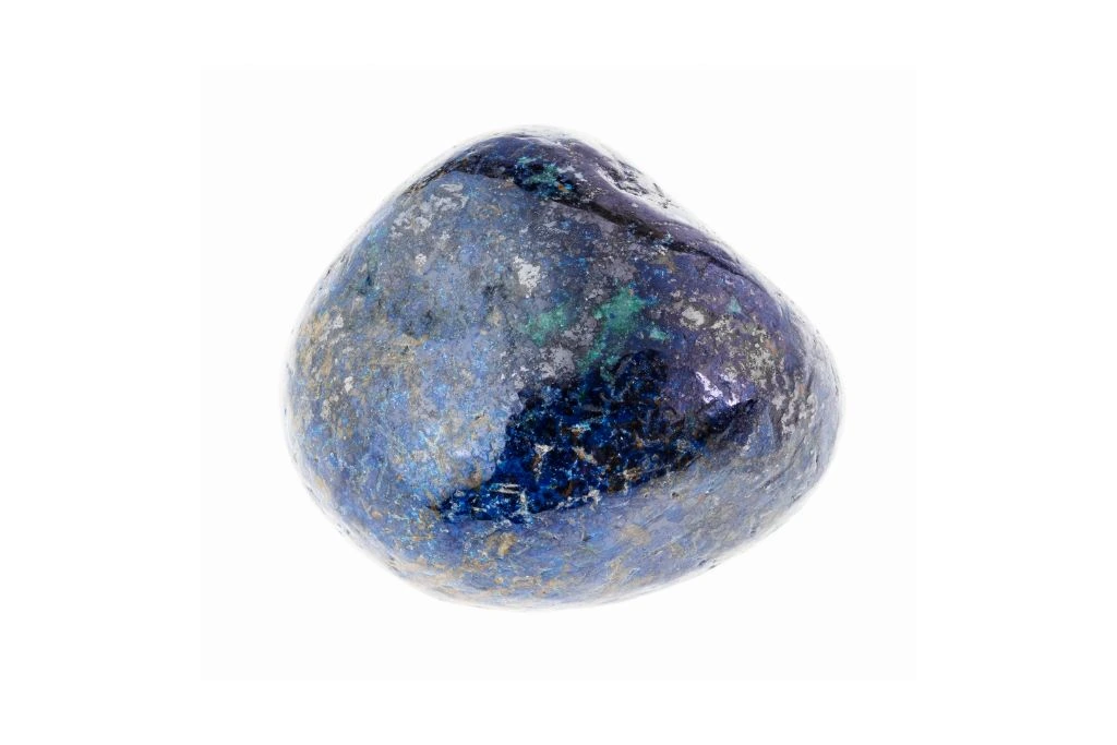 Polished azurite crystal on white background